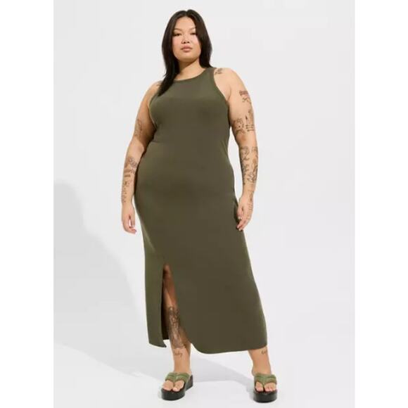 Torrid Maxi Rib Bodycon Slip Tank Maxi Dress Green Women's Plus 5 5X 28 3683 - Picture 1 of 11